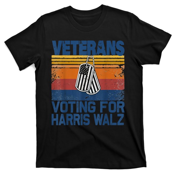 Retro Vintage Veterans Voting For Harris Walz Waltz 2024 Gift T-Shirt