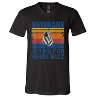 Retro Vintage Veterans Voting For Harris Walz Waltz 2024 Gift V-Neck T-Shirt