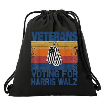 Retro Vintage Veterans Voting For Harris Walz Waltz 2024 Gift Drawstring Bag