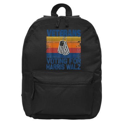 Retro Vintage Veterans Voting For Harris Walz Waltz 2024 Gift 16 in Basic Backpack