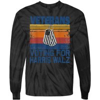 Retro Vintage Veterans Voting For Harris Walz Waltz 2024 Gift Tie-Dye Long Sleeve Shirt