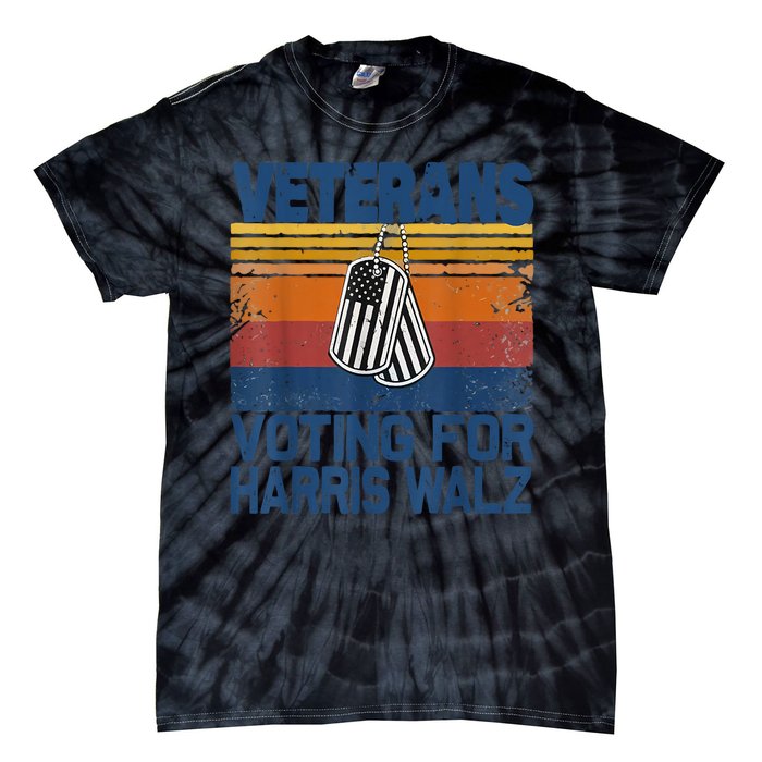 Retro Vintage Veterans Voting For Harris Walz Waltz 2024 Gift Tie-Dye T-Shirt