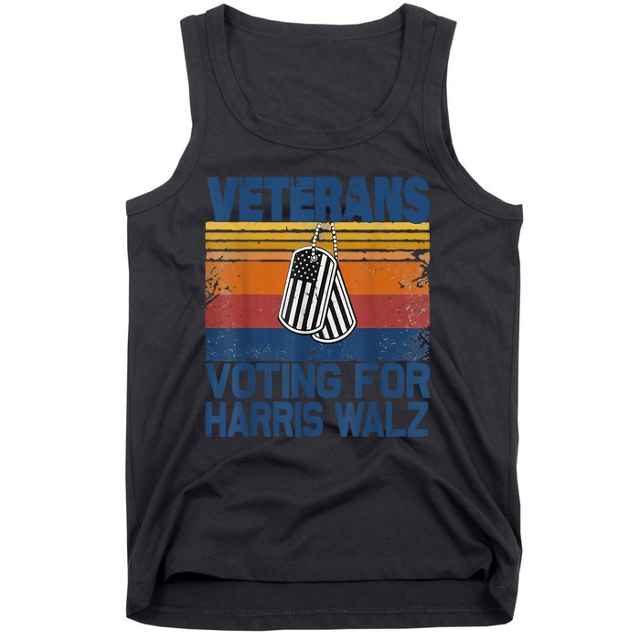 Retro Vintage Veterans Voting For Harris Walz Waltz 2024 Gift Tank Top