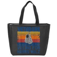 Retro Vintage Veterans Voting For Harris Walz Waltz 2024 Gift Zip Tote Bag