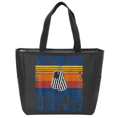 Retro Vintage Veterans Voting For Harris Walz Waltz 2024 Gift Zip Tote Bag