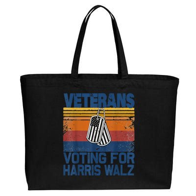 Retro Vintage Veterans Voting For Harris Walz Waltz 2024 Gift Cotton Canvas Jumbo Tote