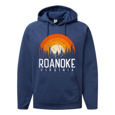 Roanoke Virginia Va Funny Gift Vintage 70s 80s 90s Retro Gift Funny Gift Performance Fleece Hoodie