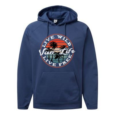 Retro Vintage Van Life Gift Performance Fleece Hoodie