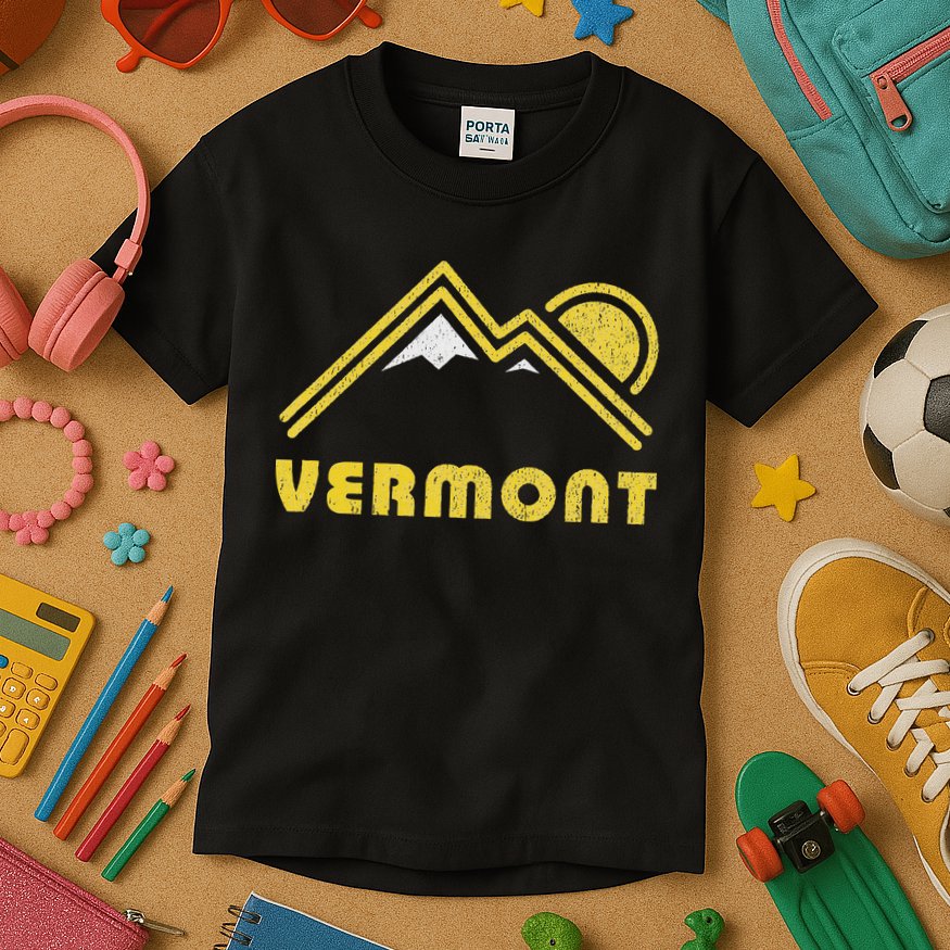 Retro Vermont Vt Vintage Mountains Design Kids T-Shirt
