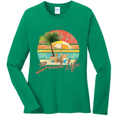 Retro Vintage Vacation Beach Life Ladies Long Sleeve Shirt