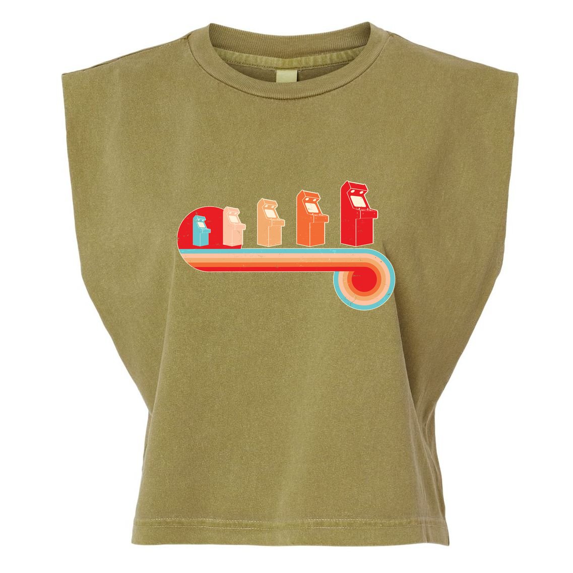 Retro Vintage Video Game Arcade Machines Garment-Dyed Women's Muscle Tee