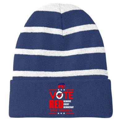 Republican Voter Vote Red Remove Democrat Save America Striped Beanie with Solid Band