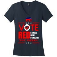 Republican Voter Vote Red Remove Democrat Save America Women's V-Neck T-Shirt