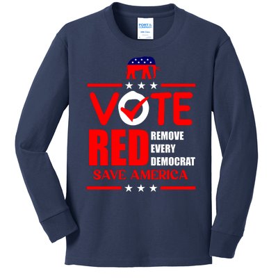 Republican Voter Vote Red Remove Democrat Save America Kids Long Sleeve Shirt