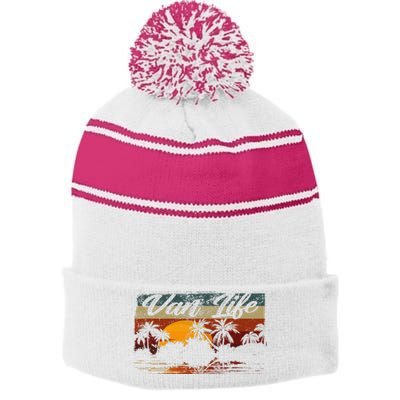 Retro Vintage Van Life Is The Real Adventure Stripe Pom Pom Beanie