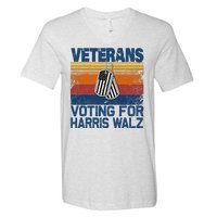 Retro Vintage Veterans Voting For Harris Walz Waltz 2024 V-Neck T-Shirt