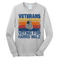 Retro Vintage Veterans Voting For Harris Walz Waltz 2024 Tall Long Sleeve T-Shirt