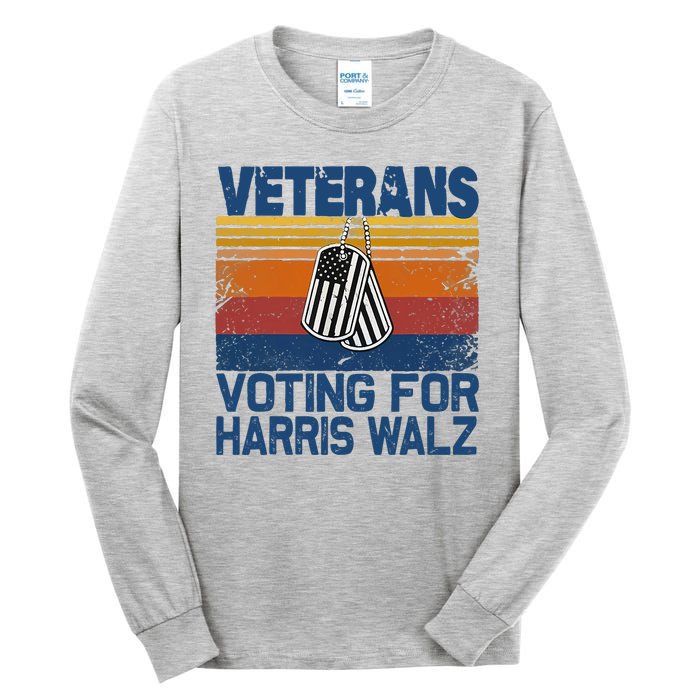 Retro Vintage Veterans Voting For Harris Walz Waltz 2024 Tall Long Sleeve T-Shirt