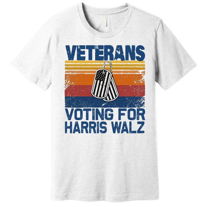 Retro Vintage Veterans Voting For Harris Walz Waltz 2024 Premium T-Shirt