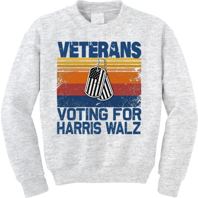 Retro Vintage Veterans Voting For Harris Walz Waltz 2024 Kids Sweatshirt