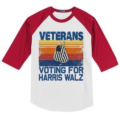 Retro Vintage Veterans Voting For Harris Walz Waltz 2024 Kids Colorblock Raglan Jersey