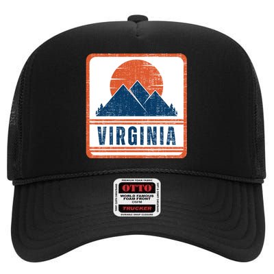 Retro Vintage Virginia USA Mountain Gift For Men High Crown Mesh Back Trucker Hat