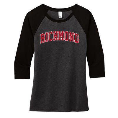 Richmond Virginia VA Vintage Sports Design Red Design Women's Tri-Blend 3/4-Sleeve Raglan Shirt