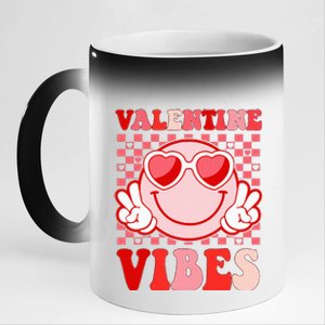 Retro Valentine Vibes Hippie Heart Valentines Day 11oz Black Color Changing Mug