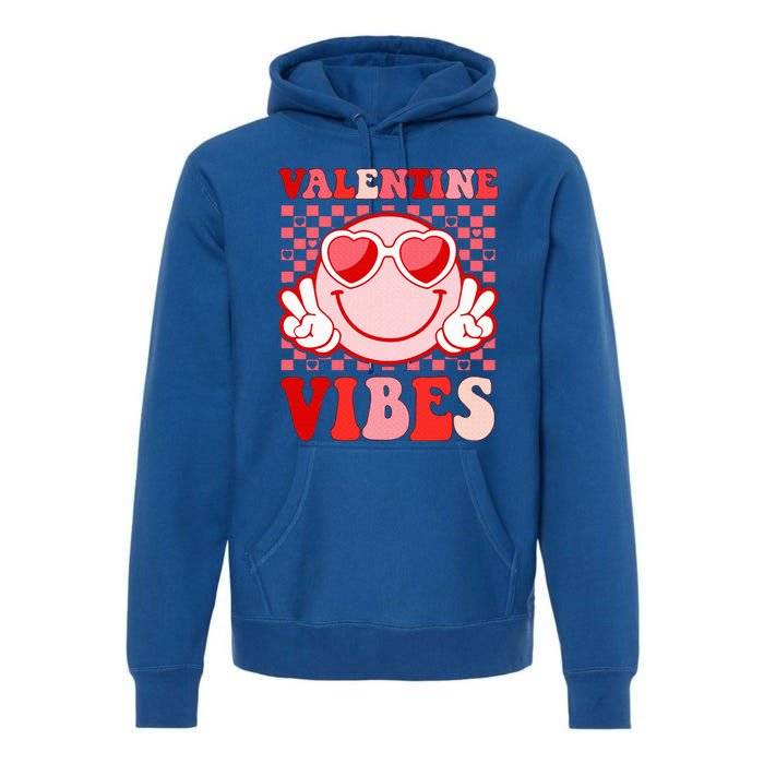 Retro Valentine Vibes Hippie Heart Valentines Day Premium Hoodie