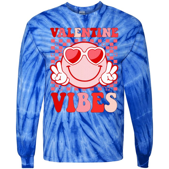 Retro Valentine Vibes Hippie Heart Valentines Day Tie-Dye Long Sleeve Shirt