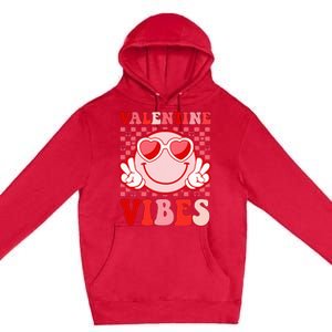 Retro Valentine Vibes Hippie Heart Valentines Day Premium Pullover Hoodie