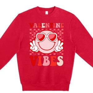 Retro Valentine Vibes Hippie Heart Valentines Day Premium Crewneck Sweatshirt