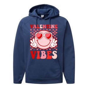 Retro Valentine Vibes Hippie Heart Valentines Day Performance Fleece Hoodie