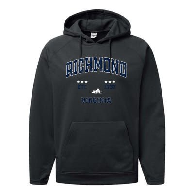 Richmond Virginia Vintage Athletic Sports Souvenir Performance Fleece Hoodie