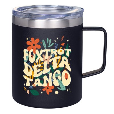 Retro VintageFlowers Vintage Foxtrot Delta Tango 12oz Stainless Steel Coffee Mug