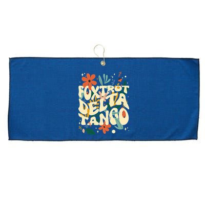 Retro VintageFlowers Vintage Foxtrot Delta Tango Large Microfiber Waffle Golf Towel