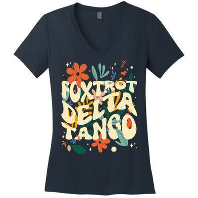 Retro VintageFlowers Vintage Foxtrot Delta Tango Women's V-Neck T-Shirt