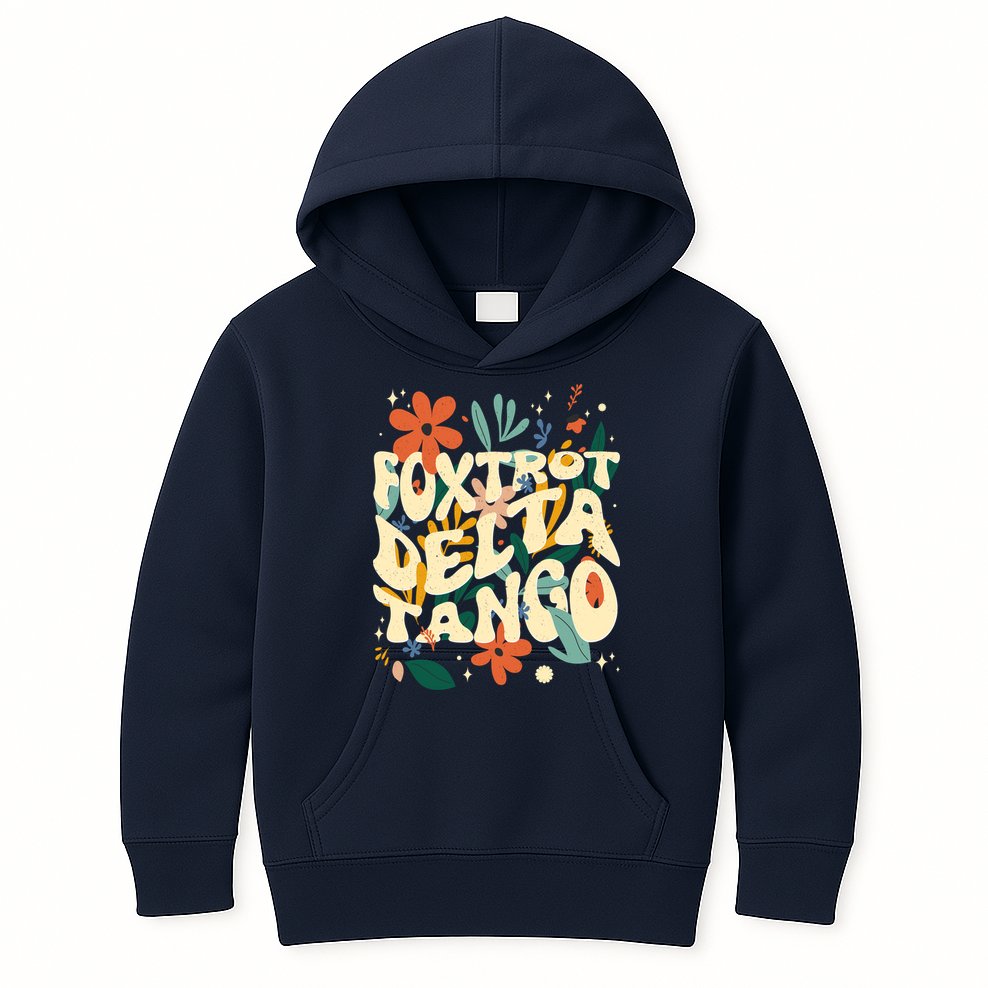 Retro VintageFlowers Vintage Foxtrot Delta Tango Kids Hoodie