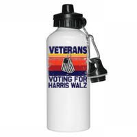 Retro Vintage Veterans Voting For Harris Walz Waltz 2024 Aluminum Water Bottle