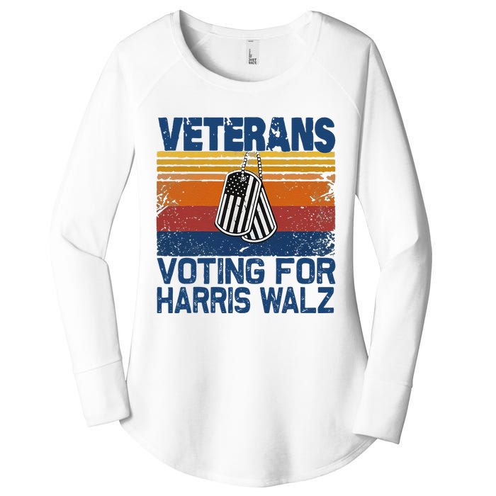 Retro Vintage Veterans Voting For Harris Walz Waltz 2024 Gift Women's Perfect Tri Tunic Long Sleeve Shirt