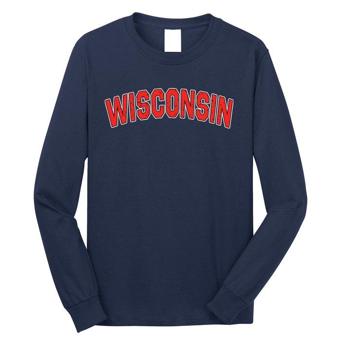 Retro Vintage Wisconsin State Wisconsin Varsity Long Sleeve Shirt