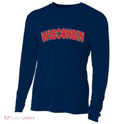 Retro Vintage Wisconsin State Wisconsin Varsity Cooling Performance Long Sleeve Crew