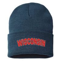 Retro Vintage Wisconsin State Wisconsin Varsity Sustainable Knit Beanie