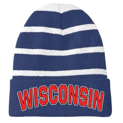 Retro Vintage Wisconsin State Wisconsin Varsity Striped Beanie with Solid Band