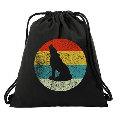 Retro Vintage Wolf Dog Drawstring Bag