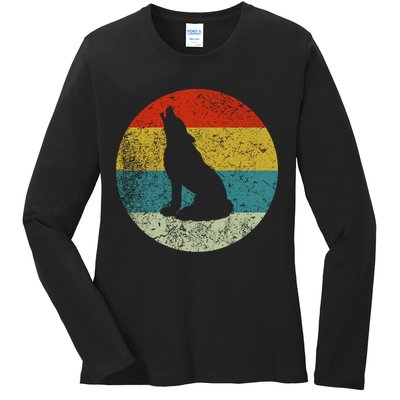 Retro Vintage Wolf Dog Ladies Long Sleeve Shirt
