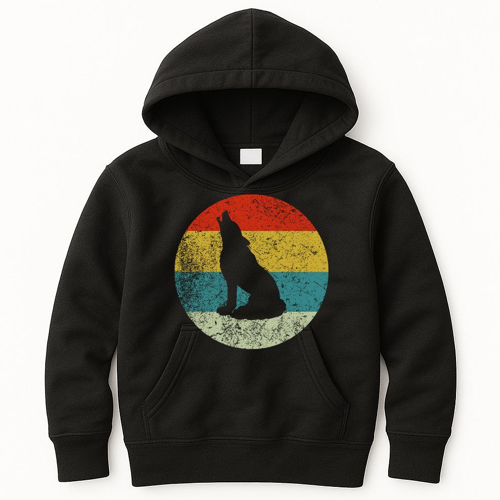 Retro Vintage Wolf Dog Kids Hoodie