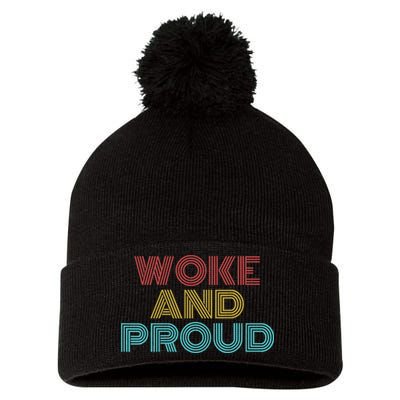 Retro Vintage Woke And Proud Pom Pom 12in Knit Beanie