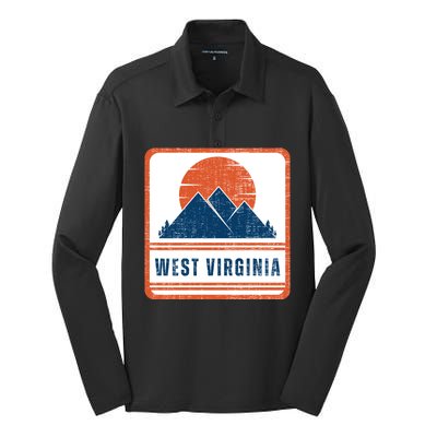 Retro Vintage West Virginia USA Mountain Gift For Men Silk Touch Performance Long Sleeve Polo