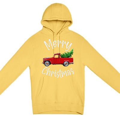 Red Vintage Wagon Tree Vacation Gift Red Truck Christmas Premium Pullover Hoodie